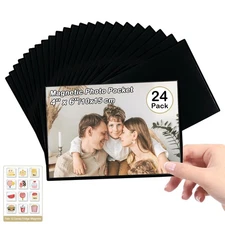 24 PCS Magnetic Picture Frame, Holds 4X6 Inches Pictures, Reusable Black Magn...