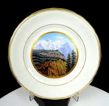 ANTIQUE KPM GERMANY PORCELAIN PAINTED MURRENPASS GOLD RIM 7 1/8" PLATE 1900-
