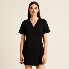 Bobeau Women’s Size M Black Faux Wrap V-Neck Short Sleeve Dress NWOT