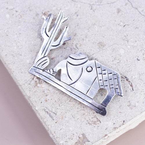 Sterling 980 Silver Horse Brooch, Desert Cactus Pin, Native Animal Jewelry - 第 4/6 張圖片