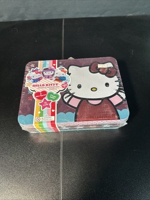 LUNCHBOX TIN Hello Kitty Storage Box Pink Stars Metallic Case Travel Holiday Bag