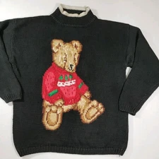 Vintage The EAGLE'S EYE BEAR Sweater Christmas Holiday Womans Small 1992 Knit 