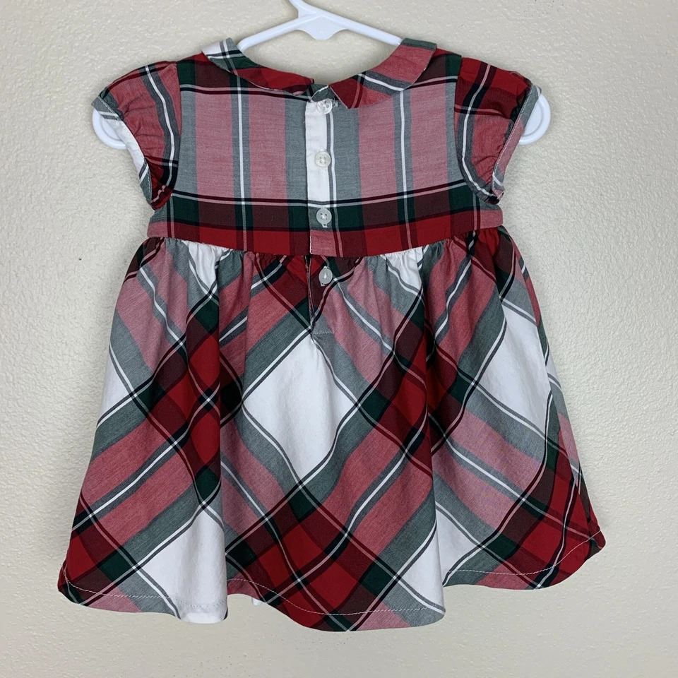 Vestido Carter's Niñas 6 Meses Manga Corta Cuadros Vacaciones Tartán Rojo Navidad Foto 3 de 4