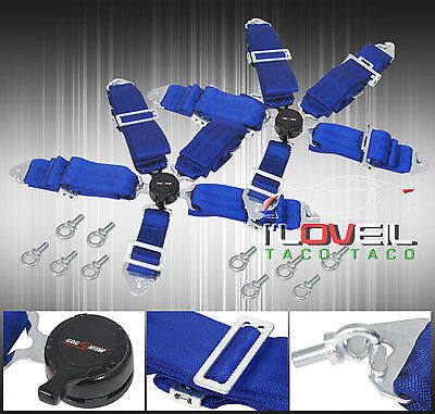 3'' Five Point Camlock Drift Track Seat Harness Belt Latch Lock Blue Pair