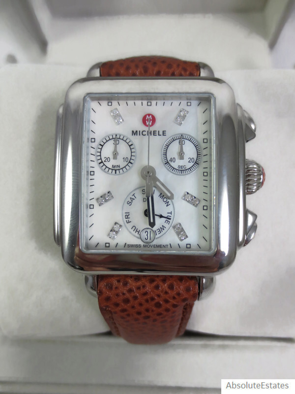 MICHELE Deco Chronograph Watch | Diamond Markers | Red Leather Strap Michele | Accessories | Diamond Deco Includes Red Black  main image 3