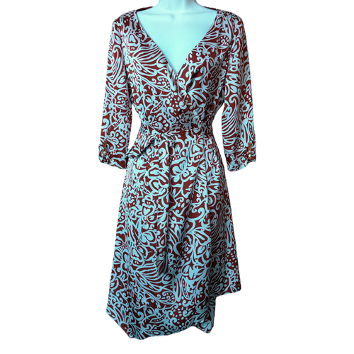 Antonio Melani Women's Size 2 3/4 Sleeve Geometric Print Wrap Dress Lined