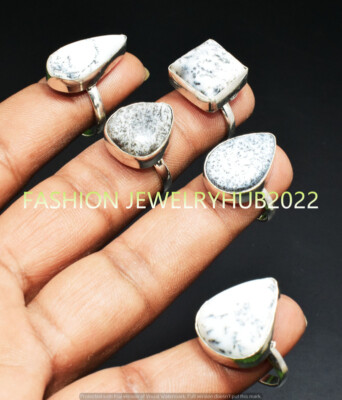 Dendrite Opal Gemstone Handmade Rings 5pcs Lot 925 Silver Plated Jewelry