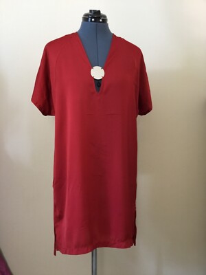 Zara B M Collection burgundy red v-neck tunic short sleeve size M 