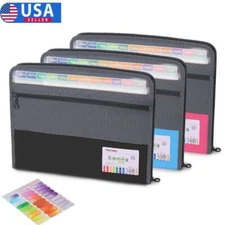 13 Pocket Accordion File Folder Expanding Zipper Document Letter Organizer Label