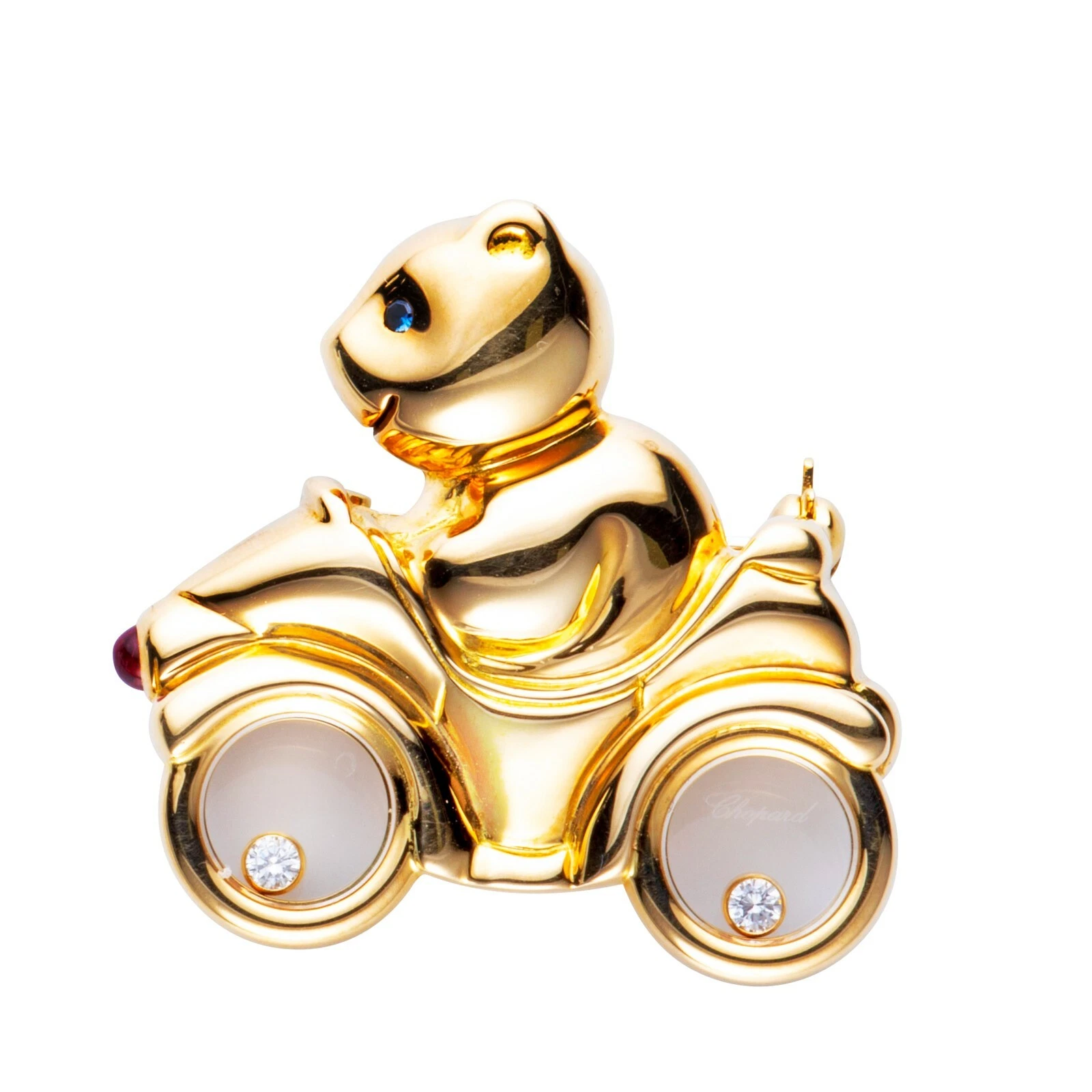Chopard — Chopard Happy Diamonds Yellow Gold Ruby Sapphires & Diamonds Bear Bicycle Brooch