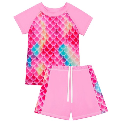 Girls Beachwear Set Bathing Suits Fish Scale Print Swimsuit Comfortable Shorts - Picture 5 of 38