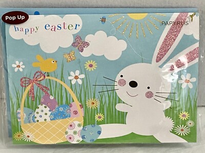 Papyrus Easter Greeting Card Pop Up Embellished Glitter Bunny Rabbit Spring E1