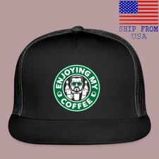 The Big Lebowski Enjoying My Coffee Adjustable Black Trucker Hat Cap Adult Size