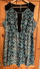 So Fabulous Dress Knee Length Size UK 22 Lined Snake Print Teal Lace