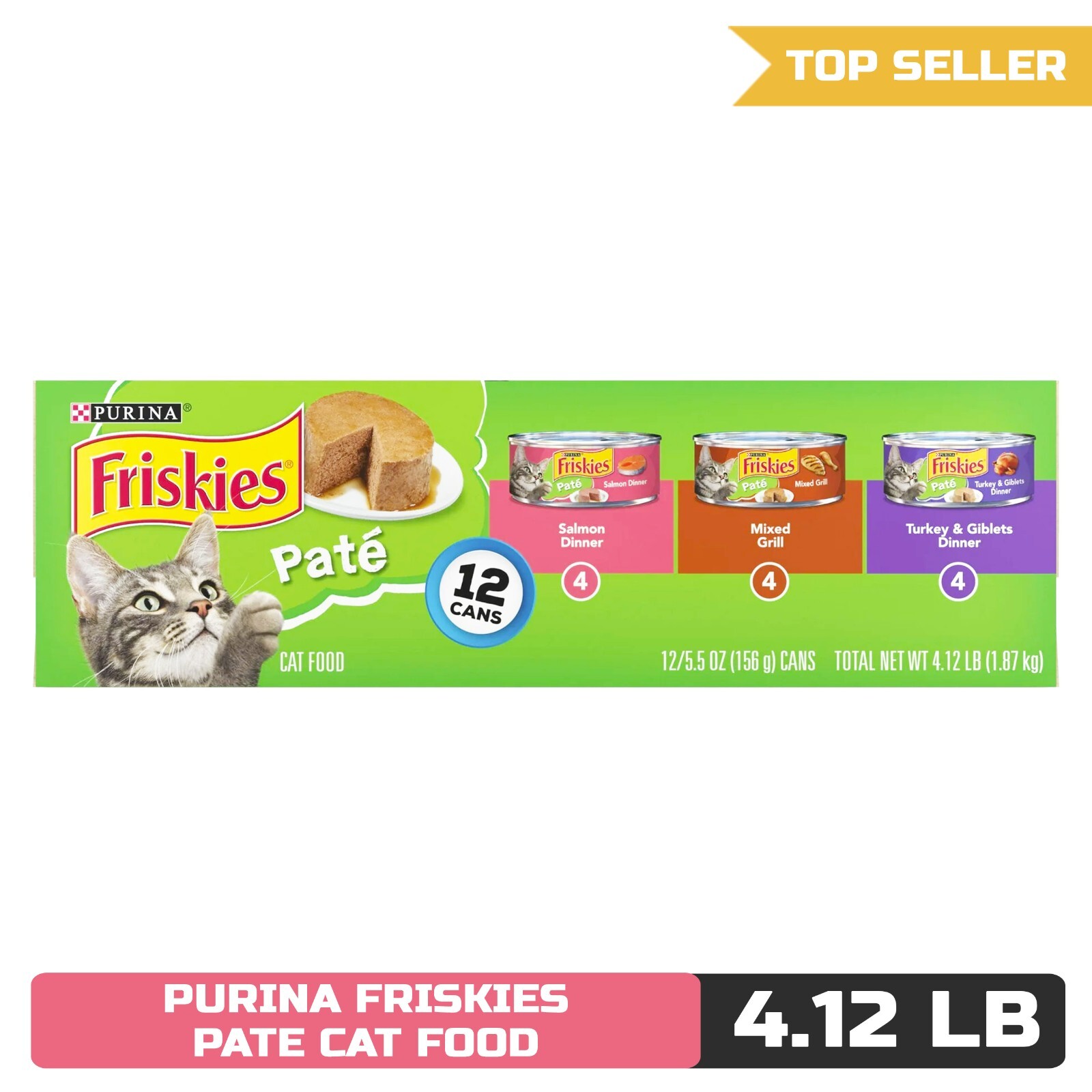 Purina Friskies Pate Wet Cat Food Variety Pack, 5.5 oz Cans (12 Pack)