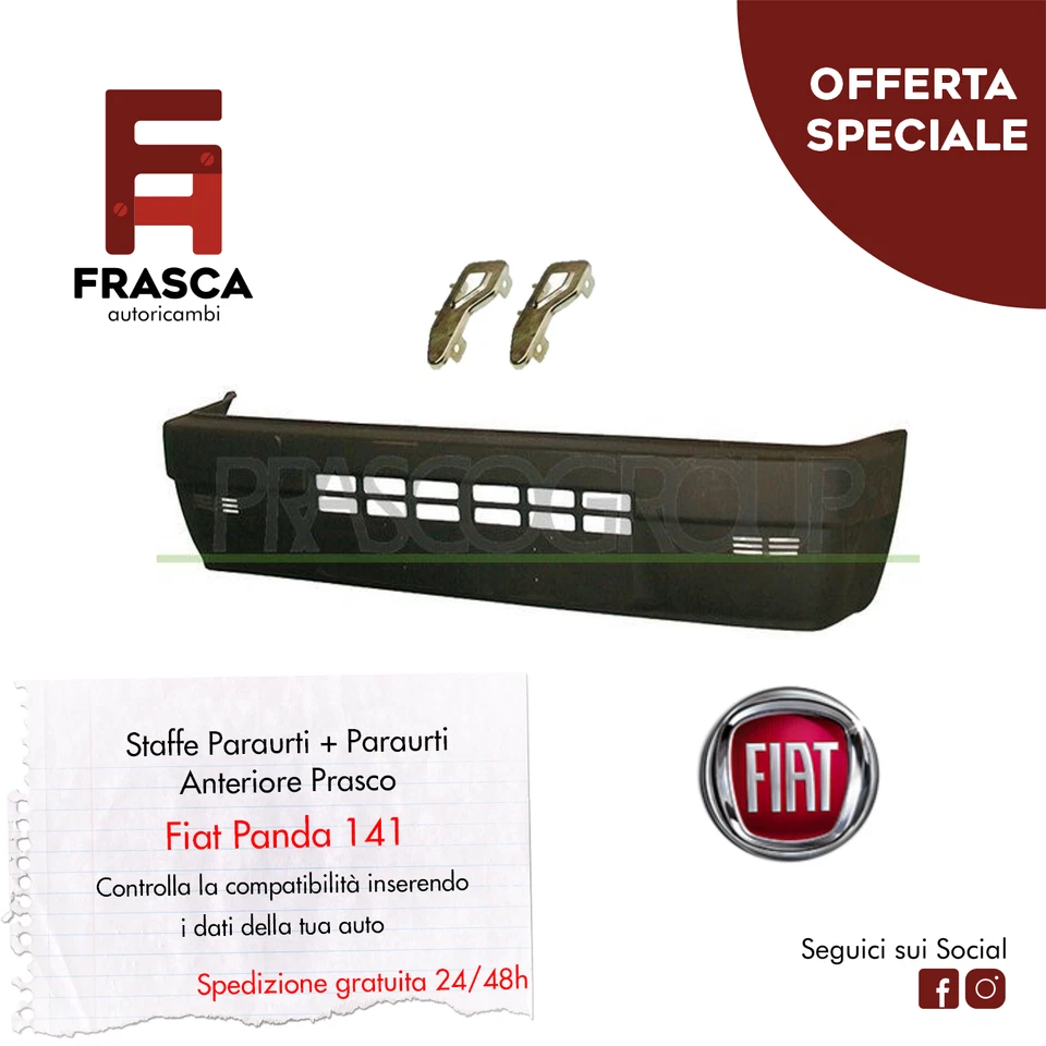 Paraurti Anteriore Fiat Panda 141 750 1986-2003 1000 87-98 4x4 86-94 + Staffe