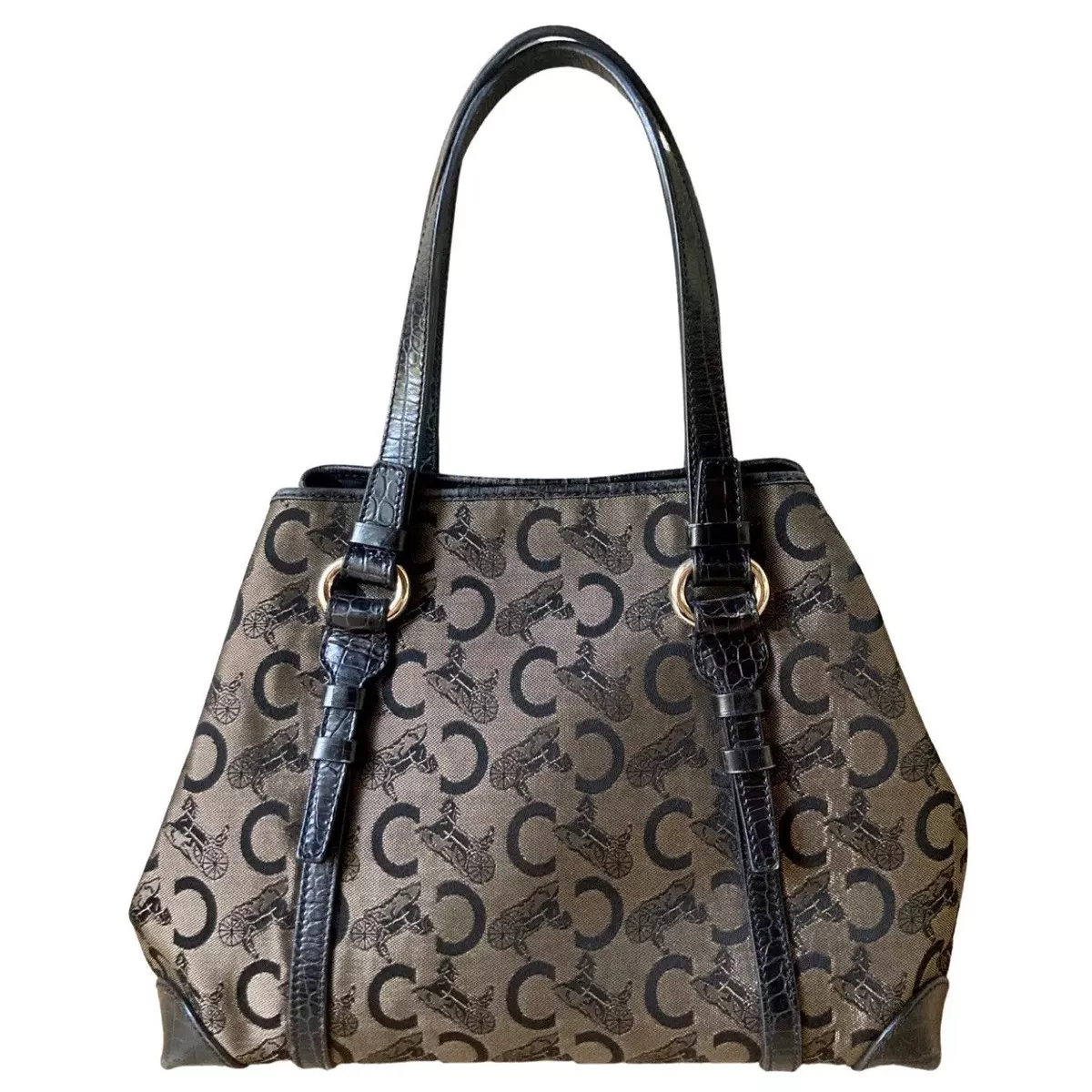 Vintage Celine 90s Y2K Kors Era Horse Carriage Leather Canvas Logo Bag