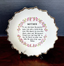 1950's-60's Dan Brechner & Co NewYork, Porcelain Tribute to Mother Poem Plate 