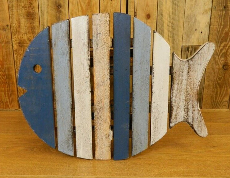 Wooden Folding Table Shabby Chic Boat Furniture - Collapsible Table Fish - Blue