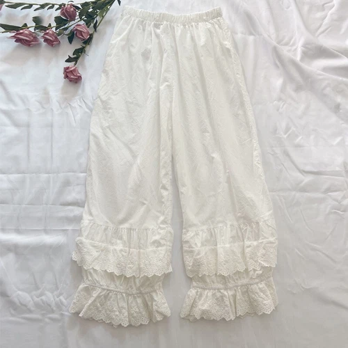 Women Bloomers Pants Trousers Layered Lace Trim Ruffle Loose Casual Retro - Picture 22 of 23