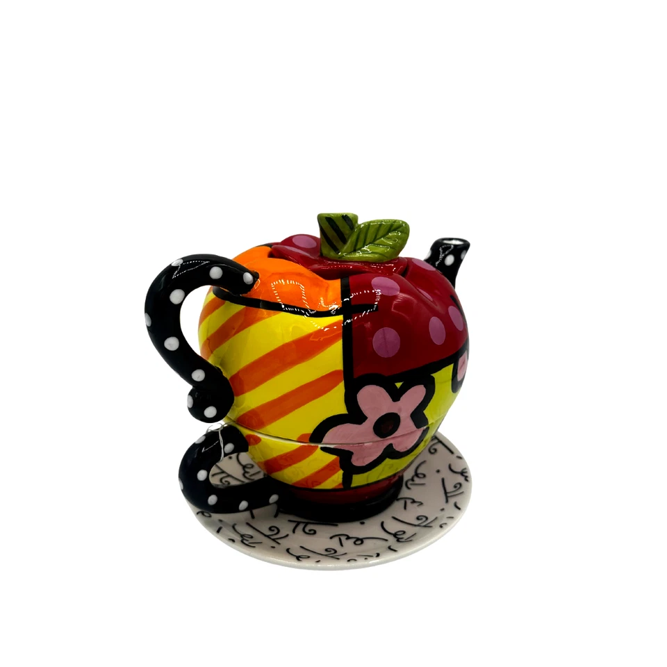 Romero Britto Full Size Ceramic Apple Tea For One Teapot Retired - Image 2 of 4