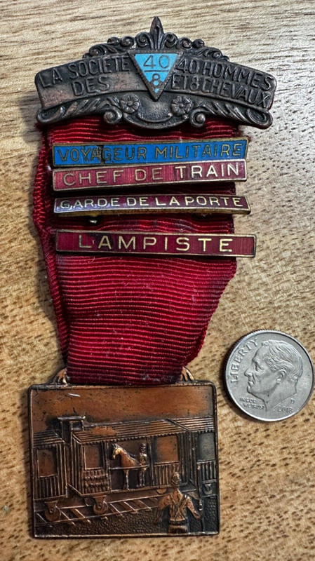 Vintage Brass Medal American Legion La Societe des 40 Hommes et 8 Chevaux 4 bdgs