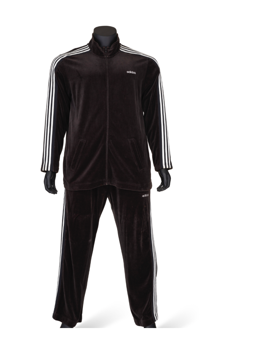 Vintage Men Adidas Velour Black & White Sweatsuit Tracksuit Velvet