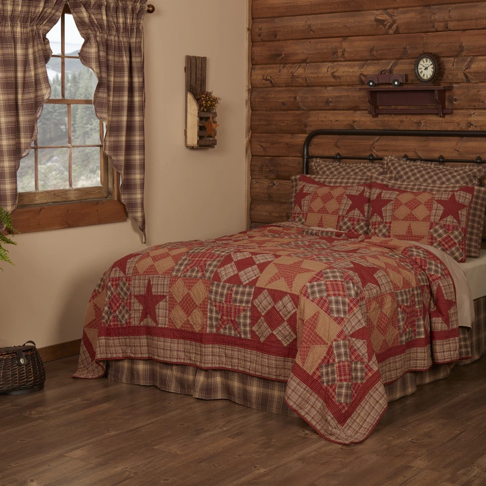 Rustic Twin Quilt Tan Patchwork Dawson Star Cotton Bedroom Decor VHC Brands - Image 2 of 4