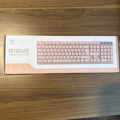 Gen Tek Ergonomic Wired Pink Keyboard Full Size USB Plug & Go With Number Pad 