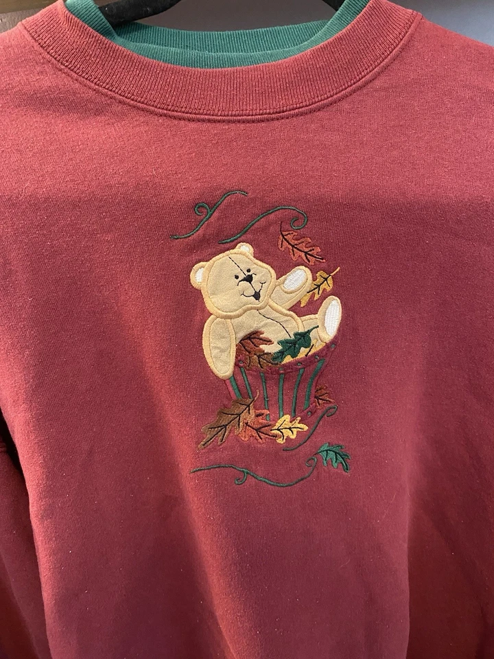 Vintage MC Sportswear Red Bear Embroidered Fall Women's Sweater Size XL - Image 2 of 3