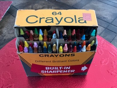 VTG CRAYOLA CRAYONS BINNEY & SMITH NO. 64 BOX BUILT IN SHARPENER RETIRED COLORS
