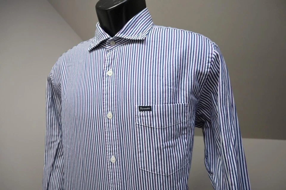 Camisa de Vestir Faconnable Francia Club Deauville Rayas Manga Larga Para Hombre Talla Grande Foto 2 de 4