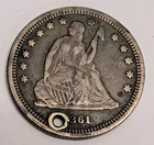 1861-P Philadelphia Seated Liberty Silver Quarter 25C Civil War Date Holed