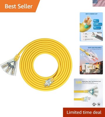 Ultra Durable 15 FT 12/3 Gauge Heavy Duty Extension Cord with LED Indicator