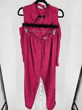 Vtg Valerie Stevens Womens Sz M Satin Pajama Set Dark Pink Animal Print