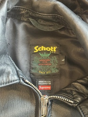 Schott Supreme Black Leather Bomber Jacket Fur Trim Hood Size L | eBay