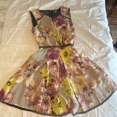 LABEL by five twelve Floral A-Line Sleeveless Short Dress Purple Yellow Size 6