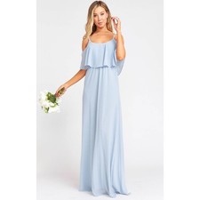 Show Me Your Mumu Caitlin Ruffle Maxi Dress in Steel Blue, Women's Size Small