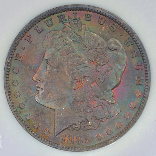 1885-O $1 Morgan Silver Dollar NGC MS62 - Lovely Dual Sided Rainbow Toning