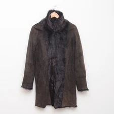 LEONARDO ® Real Suede Leather Fur Coat Women's size 34 Luxury Toscana Shearling