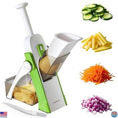 SupMaKin 6-in-1 Green Mandoline Slicer & Vegetable Chopper, Adjustable Thickness