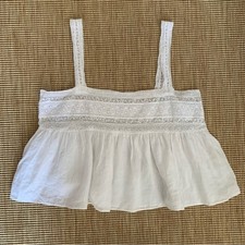 Doen Beaux Ramie Lace Square Neck Cami Camisole Tank Top Blouse Salt