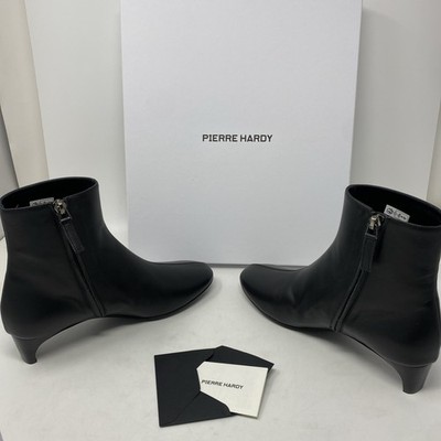 Pierre Hardy NEW Women's round Toe Low Heel Black Leather Ankle Boots Side Zip