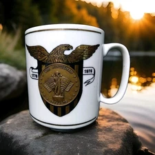 1776-1976 The Minuteman Bicentennial Coin Medallion  Mug Cup USA 4.1/8"H 16oz