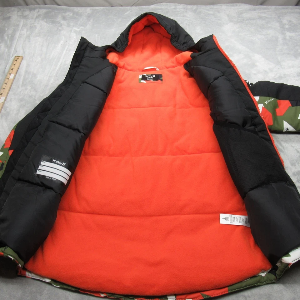 Chaqueta Hurley Juvenil Grande Verde Camuflada Con Capucha Resistente al Agua Aislante Puffer Foto 3 de 4