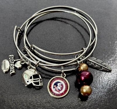 FSU Football- Silver Wire Expandable Bangle Bracelet Set Of 3 w/ Charms ...