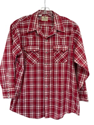 Dee Cee Red/White Plaid Pearl Snap Sz 18-34 Western Shirt (J40) Vintage