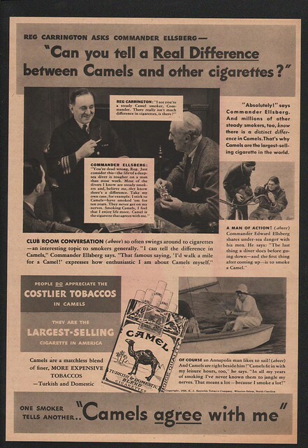 1938 CAMEL Cigarettes - REG CARRINGTON - Commander ELLSBERG VINTAGE AD