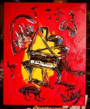GRAND PIANO  MUSIC  IMPRESSIONIST LARGE ORIGINAL OIL  PAINTING  CANVAS ART