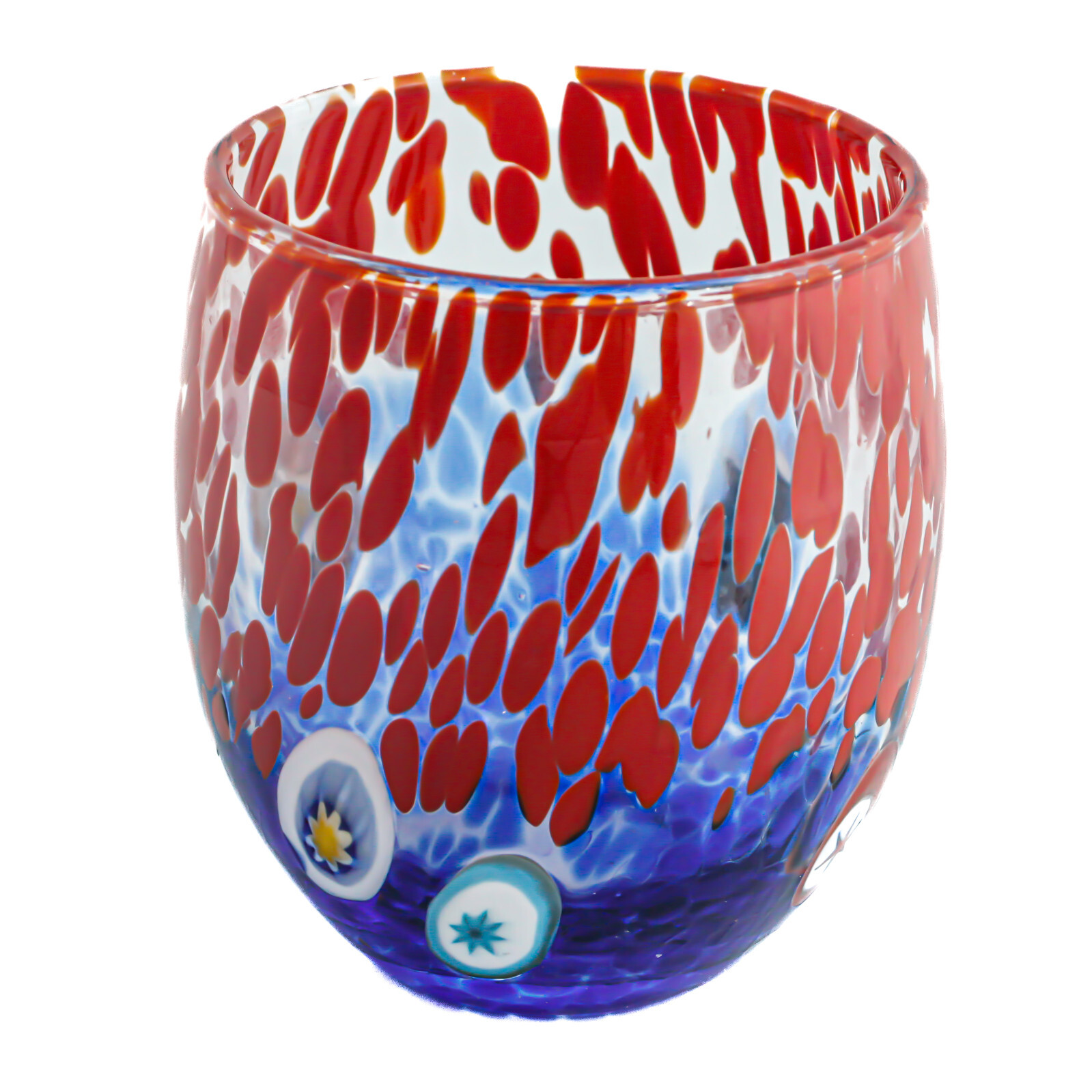 Vaso De Cristal De Murano Rojo Azul Hecho A Mano Millefiori Venecia Italia